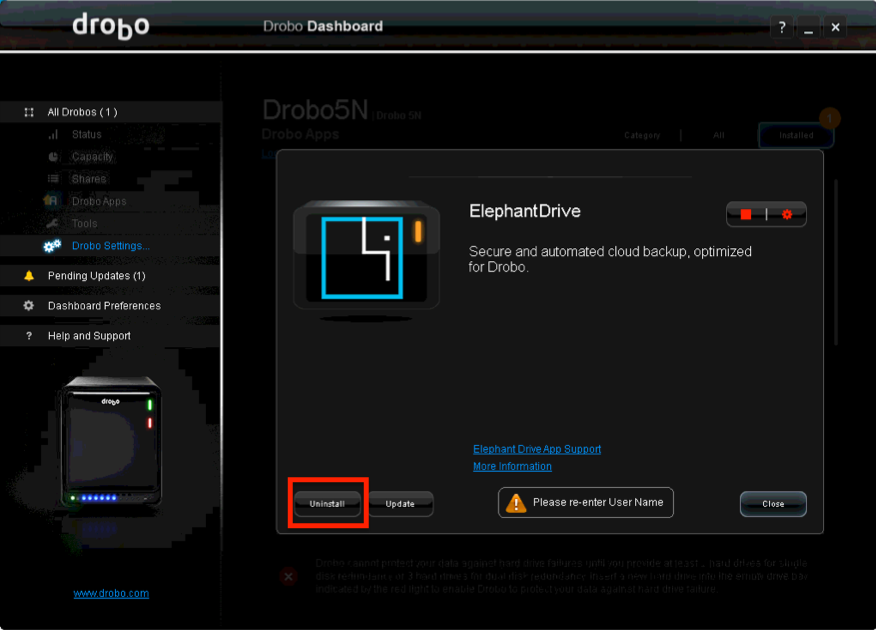 drobo dashboard stuck at downloading firmware upgrade